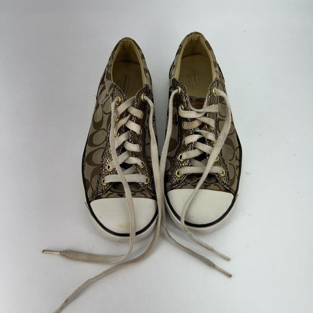 Coach Shoes Womens Size 7.5B Gema F0007 Gold Signature Canvas Lace Up Sneakers - Picture 13 of 16